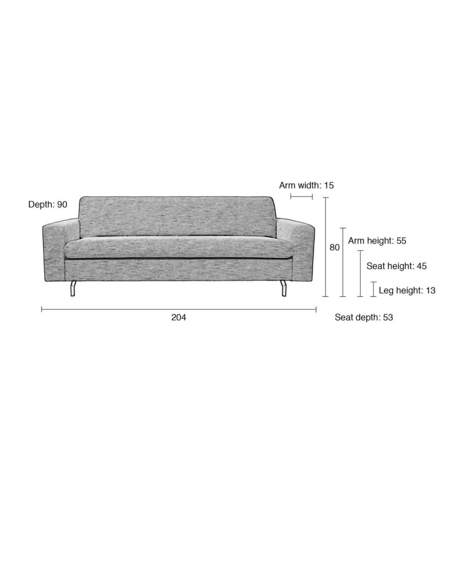 Jean sofa 2.5 zetel Zuiver afmetingen